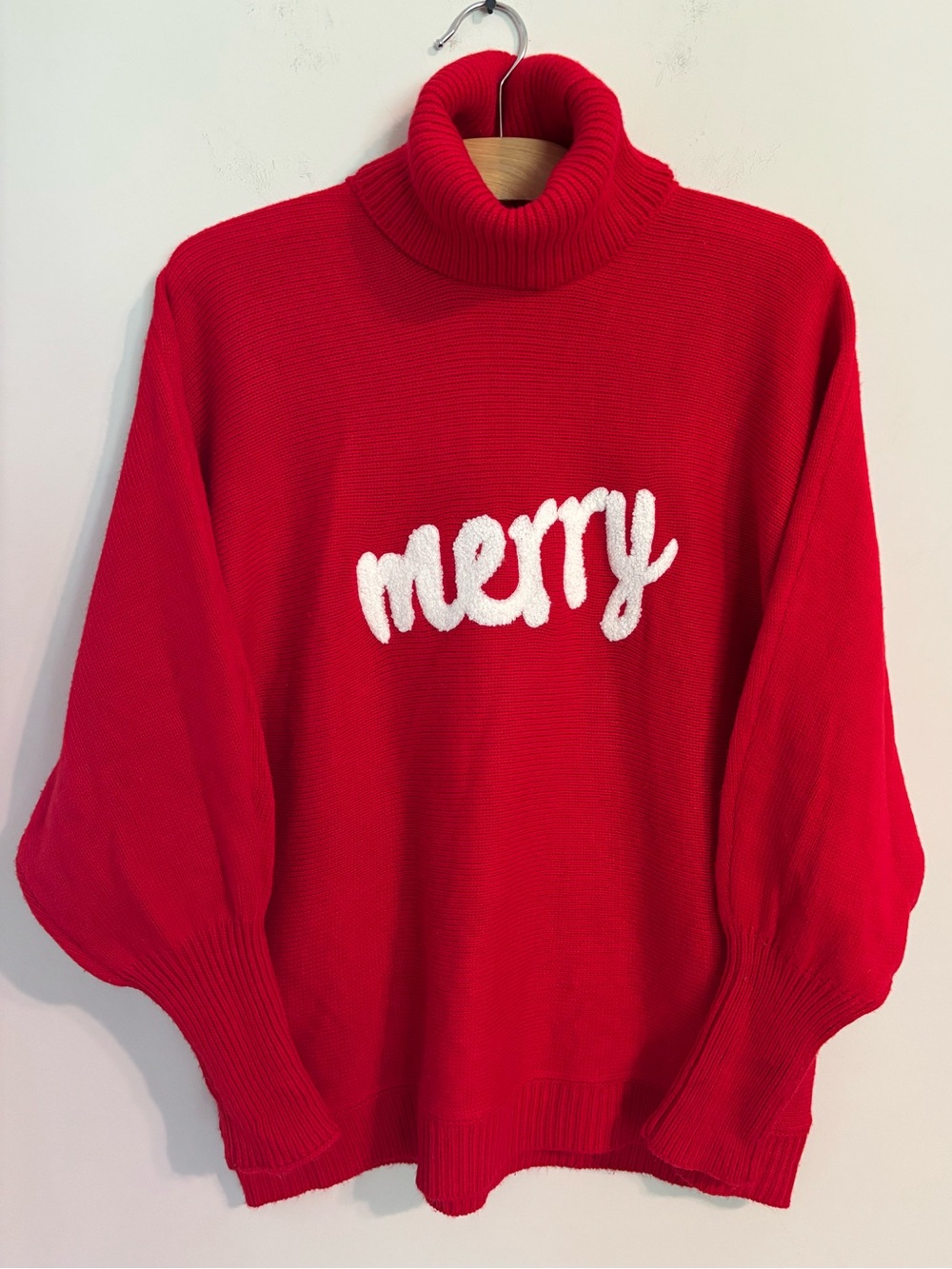Red MERRY turtleneck knit Christmas sweater